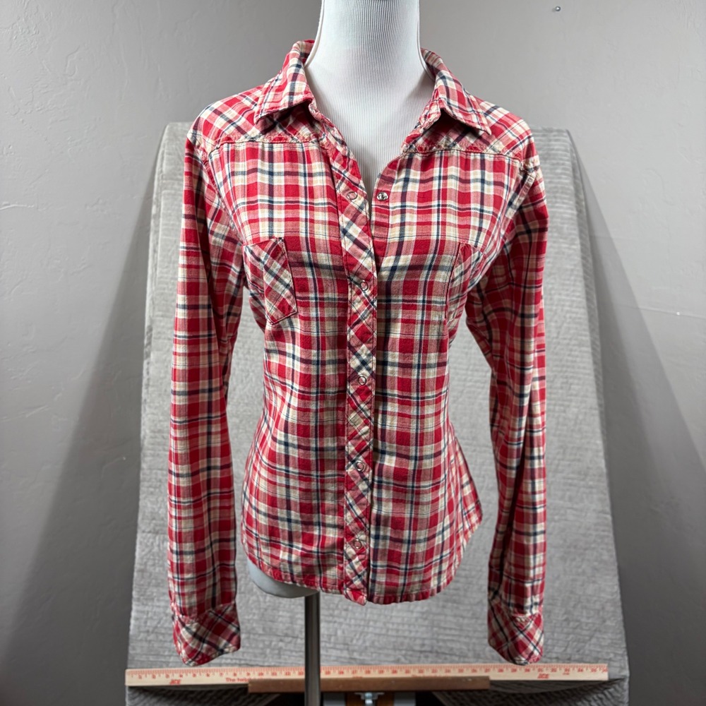 Tilt Womens Red Plaid Western Snap Button Down Shirt 100% Cotton Size XL